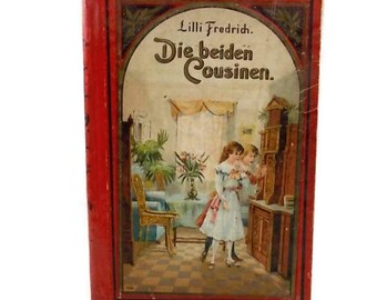 Circa 1906 German Childs Story Book Antique Decorative Book Vintage Book Decor Red Brown Blue