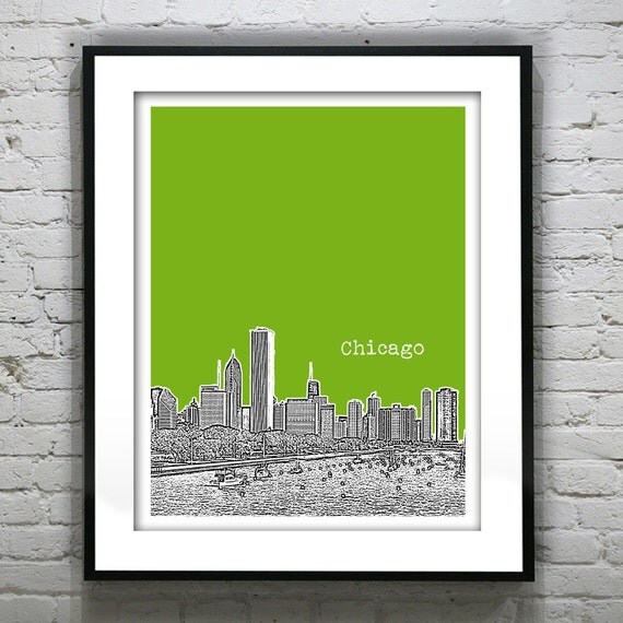 Chicago Poster Skyline Art Print Illinois Version 3