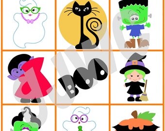 HALLOWEEN BINGO - Downloadable PDF Only - Dracula, Frankenstein, Ghost, Cat, Moon, Pumpkin, Bat, Witch, Jack o lantern, Boo