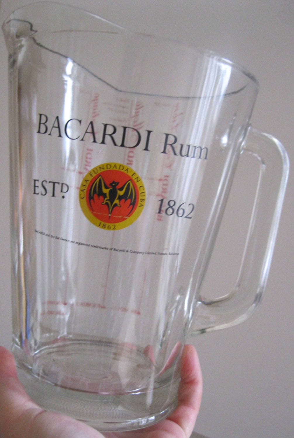 very large and heavy vintage RETRO Barcardi rum pitcher with cocktail