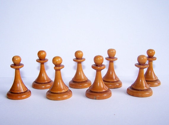 Vintage Wooden Chess Pieces. Pawns. Set of 8 Figures for Home