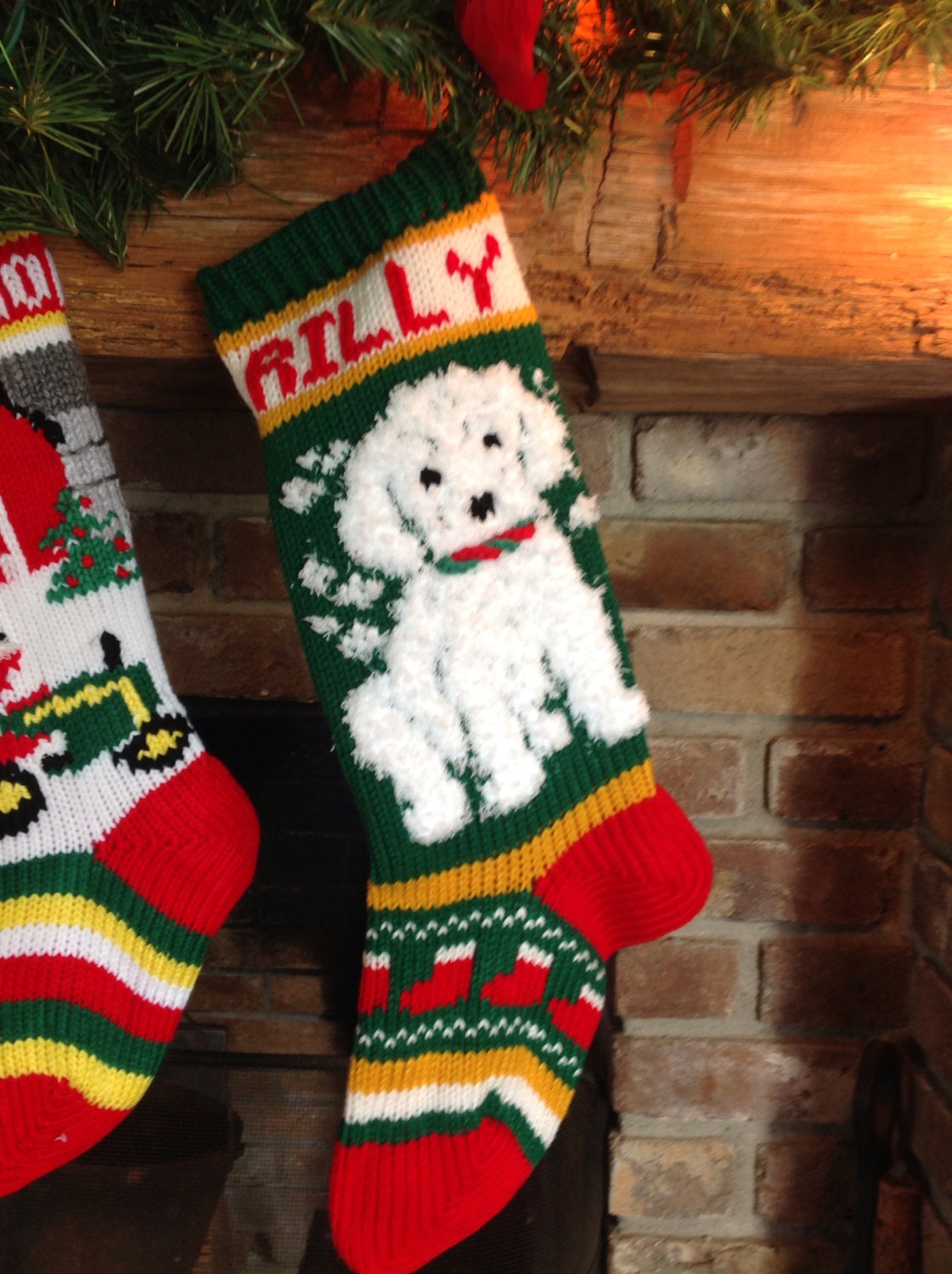 Knitted Dog Christmas Stocking by BabyBoomerBoutique on Etsy