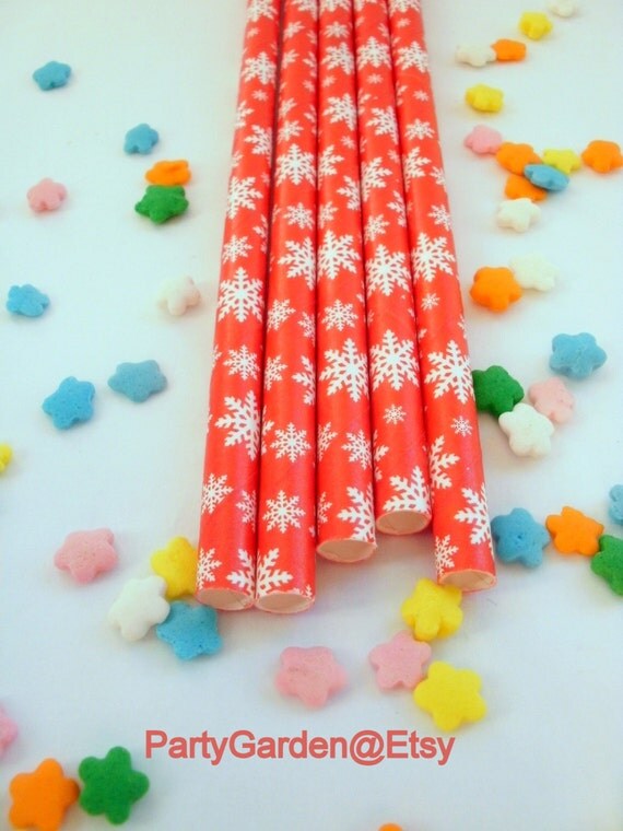 50 Christmas Snowflake Paper Straws - With Free Printable DIY Flags Il_570xn