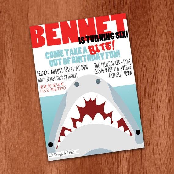 Shark Birthday Party Invitation Printable Invitation JAWS