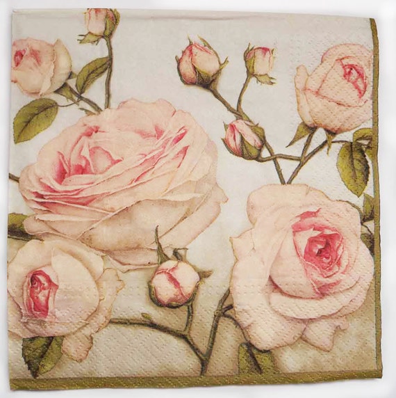 4 Decoupage Paper Napkins Pastel Roses Rose Napkins 4 Decoupage Paper Napkins Pastel Roses Rose Napkins