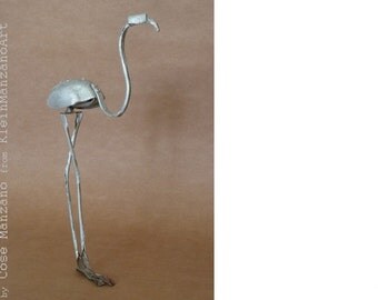 Metal art, Sculpture, Flamingo, Bird, Animal sculpture, Recycled repurposed, Metal sculpture art, Aluminum, Original artwork, Cosé Manzano