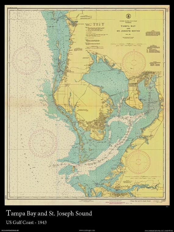 Nautical Map of Tampa Bay 1943 Nautical Chart