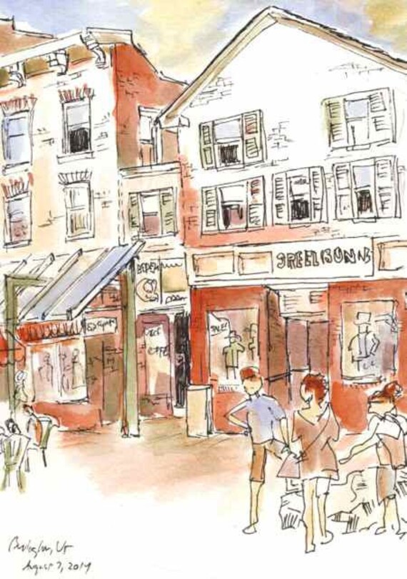 Original watercolor painting ink drawing Burlington Vermont