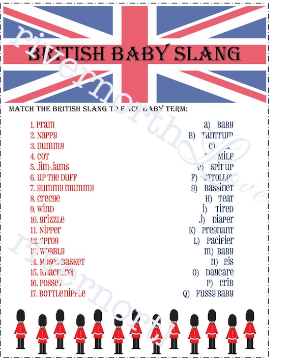  British Slang Terms Baby Shower Game