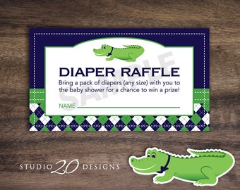 Instant Download Preppy Alligator Diaper Raffle, Printable Argyle Alligator Diaper Raffle, Crocodile Theme Baby Shower, Alligator Theme 62A