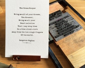 Letterpress typeset Poem Langston Hughes - The Dream Keeper
