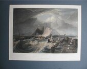 J.M.W. Turner H/C Engraving "Calais Pier" Antique Print
