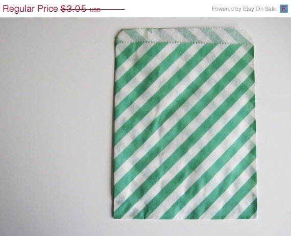 15% off - 12 Aqua STRIPE Designer Party Favor Bags, Weddings, Birthday, Showers Il_570xn