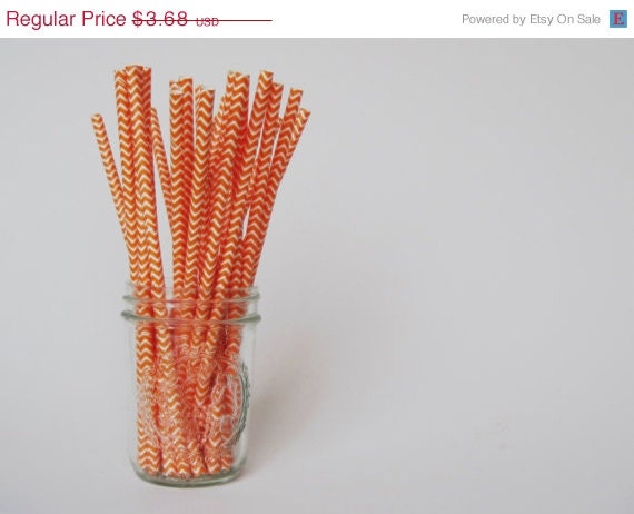 15% off - 25 Orange and White CHEVRON Paper Straw - ships less than 24 hours Il_570xn