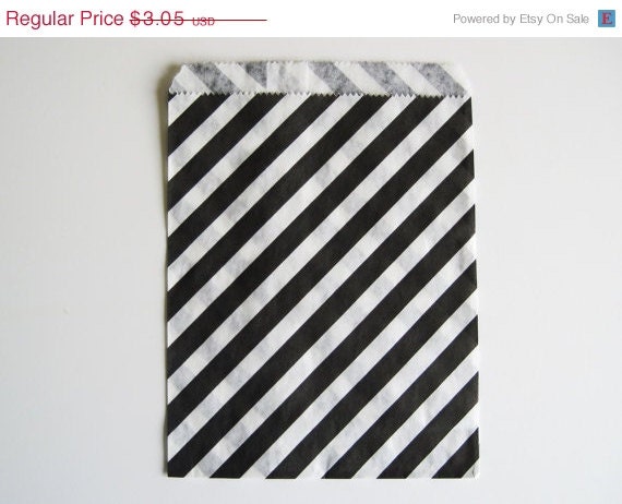ON SALE 12 Black STRIPE Designer Party Favor Bags, Weddings, Birthday, Shower Il_570xn