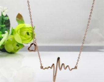 heart beat necklace,heartbeat necklace,heart necklace,rose gold ...