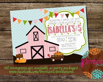 Farm Pumpkin Patch Birthday Invitation-Pumpkin Patch, Fall, Autumn Halloween theme printable birthday party invite-Girl Pumpkin Patch Invite