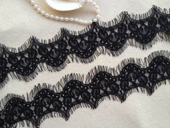 Exquisite Chantilly Lace Black Scallop Lace Trim For Weddings