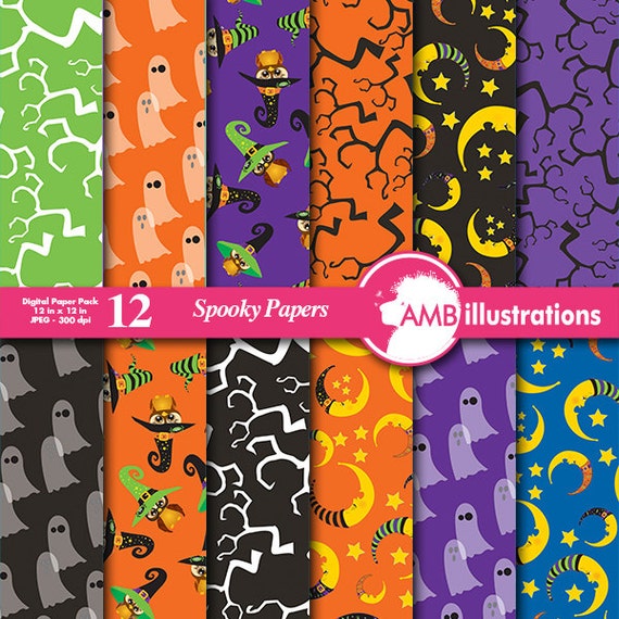Halloween papers, Halloween digital papers, Witches, ghosts scrapbooking papers, commercial use, AMB-475 Il_570xn