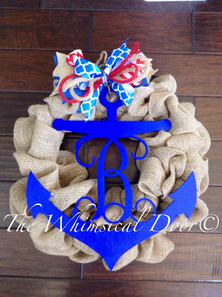 Single Nautical Monogram Anchor Wreath Housewarming Newlywed
