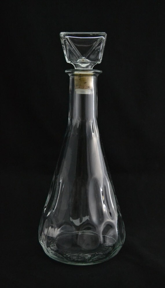 Beautiful Vintage Glass Liquor Decanter with Stopper Wide