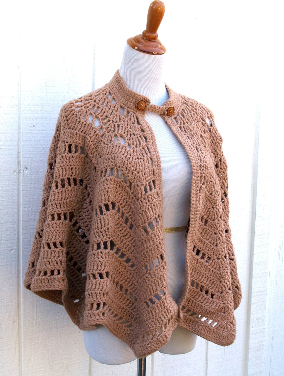 Crochet Vintage Capelet Shawl Chevron Zig Zag by PhoebesFind