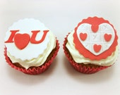 Valentine's Day Cupcake Fondant Toppers, Wedding Toppers, Valentine Party, Red Tic tac toe, Valentine Gift, Edible Toppers- 12 pcs Il_170x135