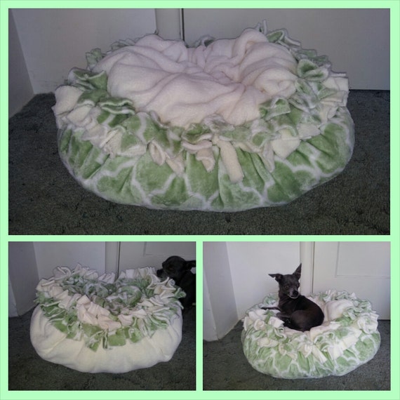 Marshmallow Pet Bed in an ultra plush celadon green and white