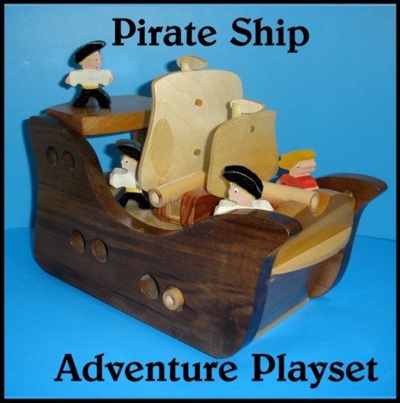 Wooden Toy Pirate Ship Play Set