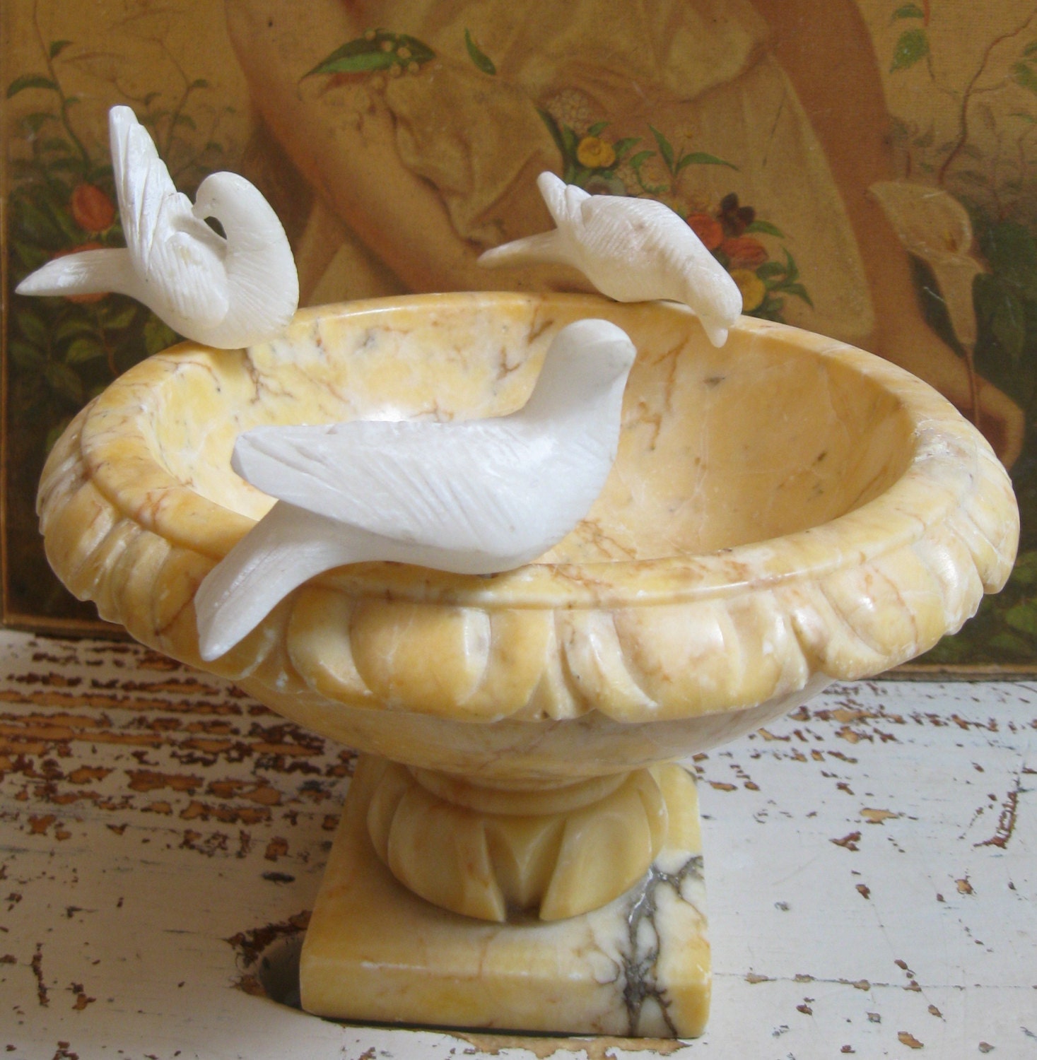 Antique Marble Bird Bath Vintage Home Decor Italian by PoemHouse