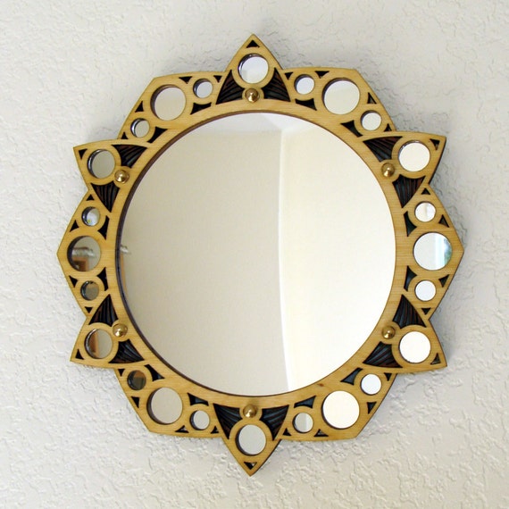 Items similar to Starlight Mirror Laser Cut Wood Frame 7" mirror