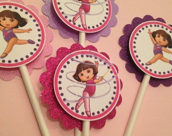 Dora toppers, Dora the explorer cupcake toppers, dora the gymnast toppers