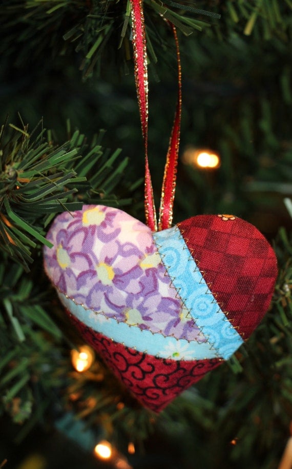 Fabric Heart Ornaments by KjgBoutique on Etsy