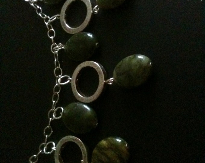 green marble and silver ring necklace