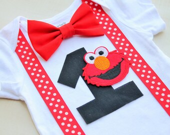 Elmo Birthday Outfit, Cake Smash Outfit, Baby Boy First Birthday Outfit