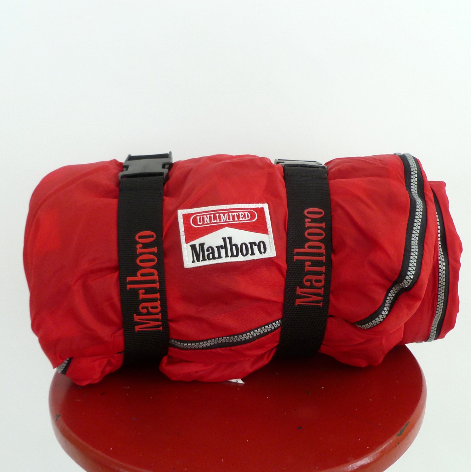 Two Vintage Red Marlboro Unlimited Flannel Lined Sleeping Bags