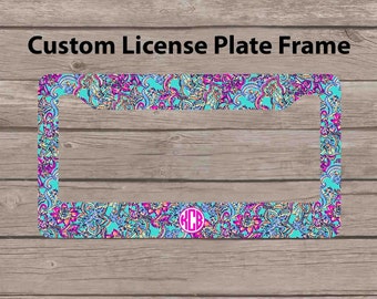Custom Monogram License Plate Frame - Lilly Pulitzer Inspired Car Tag Frame - Personalized License Plate