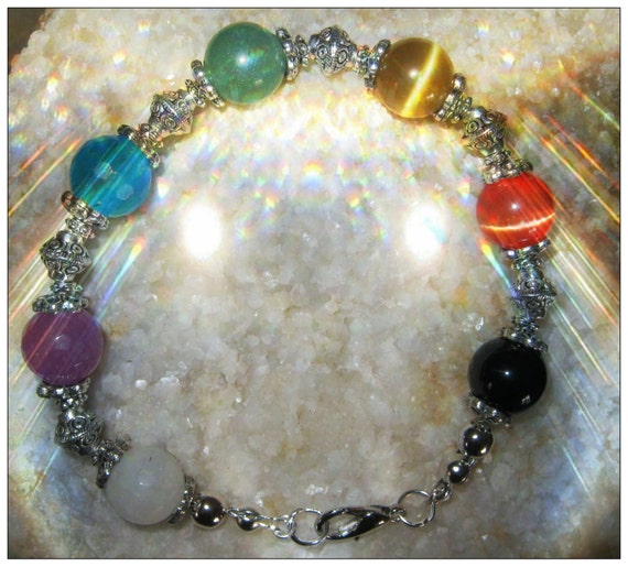Beautiful Handmade Silver Chakra Bracelet with 7 Gemstones by IreneDesign2011