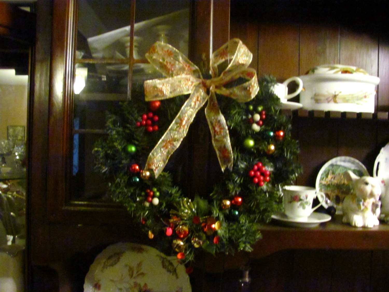 Traditional Green, Gold and Red Christmas Wreath- Hand Made