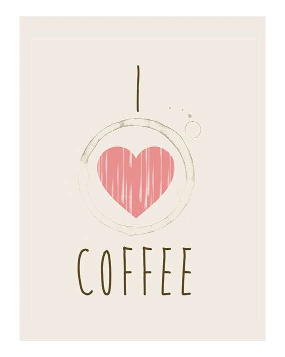 Items Similar To I Heart Coffee Art Print On Etsy