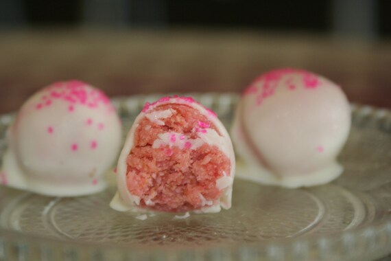 Gourmet Strawberry Cake Bites, White Chocolate Cake Balls, Hand Dipped ...