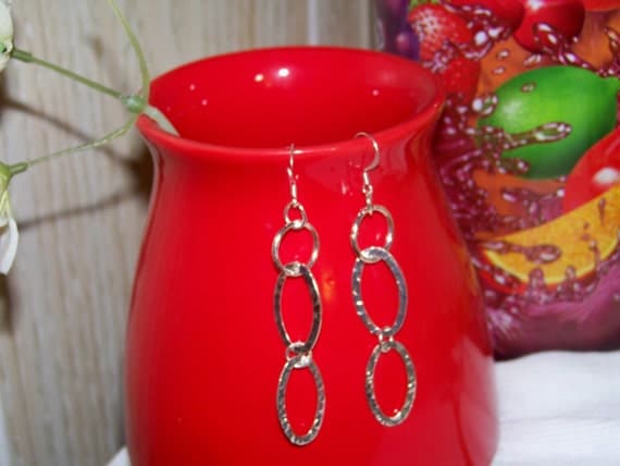 Earrings - Metal Silver Ovals, Hammered Metal