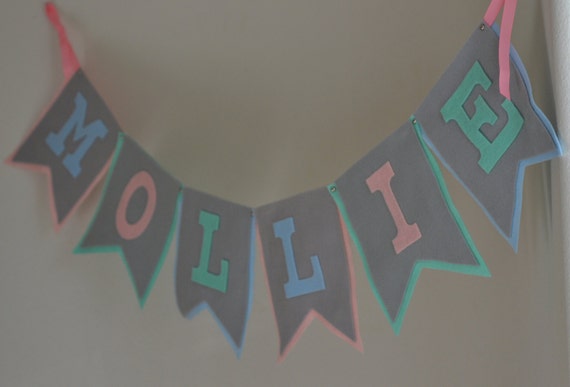 Pastel / Mint, Pink Light Blue & Grey / Custom Baby Name Banner / Birthday Baby Shower Decor / Other Colors Available /Party Banners Il_570xn