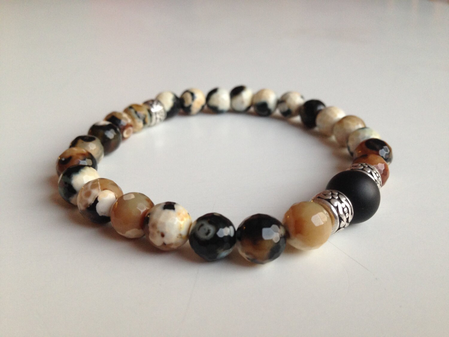 Black onyx and fire agate Men's bracelet by GinasCreativeDesigns