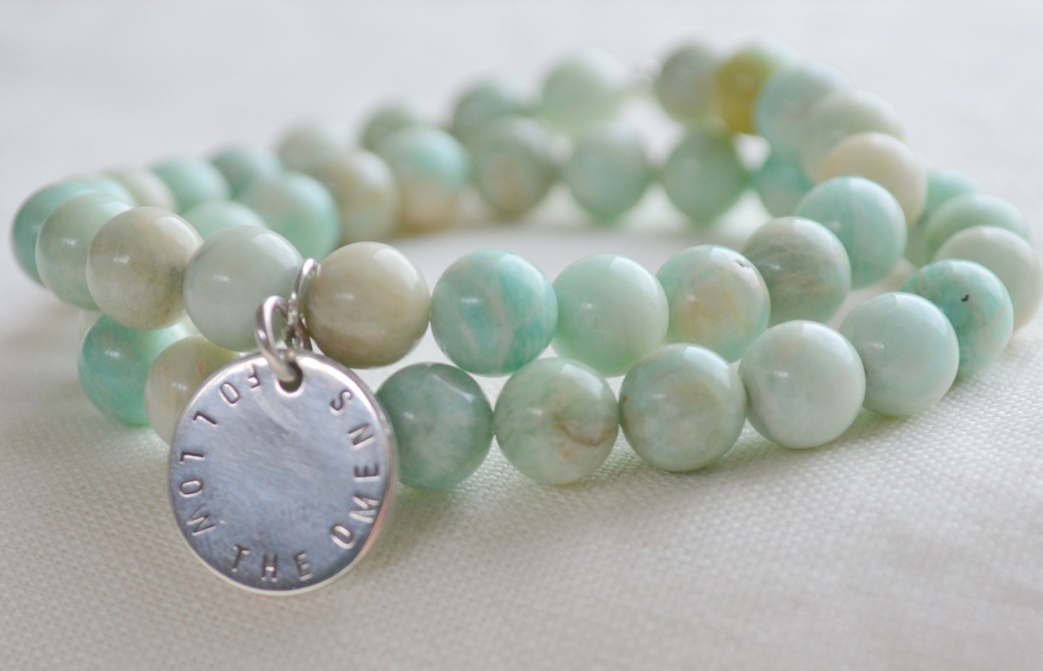 Amazonite Twin Stretchy Bracelets with Sterling Silver double