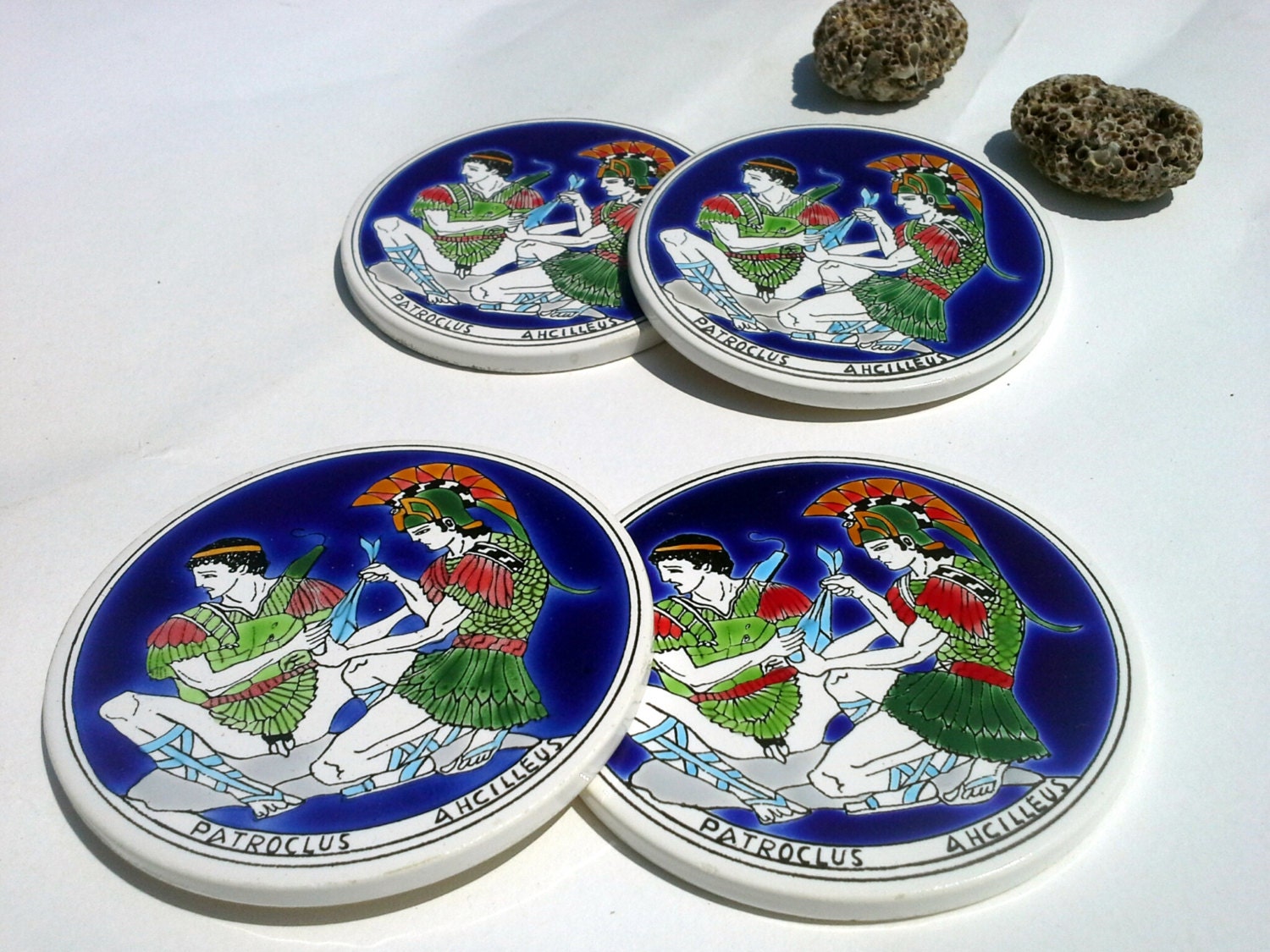 Greek Ceramic Art Deco Handpainted Coasters Drink Coaster