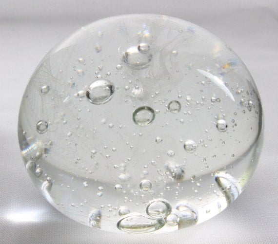 Clear and Colorless Glass Paperweight with by ElliottGlassArt