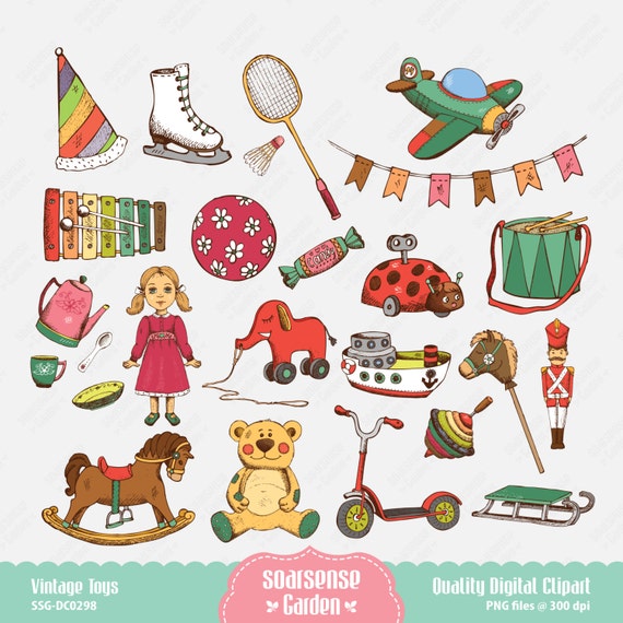 Vintage Toys Digital Clipart By Ssgarden On Etsy