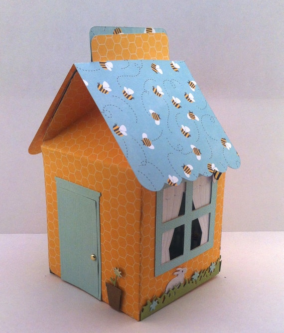 Yellow Spring House Cupcake Box  Paper House  Gift Box  Favor Box