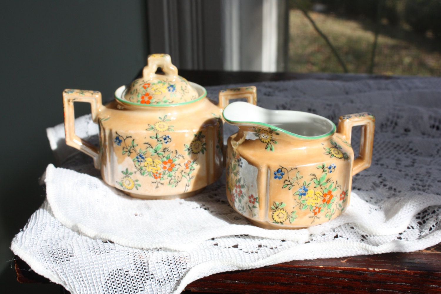 Rare Vintage Hand Painted TRICO Nagoya Japan Sugar Bowl & Lid